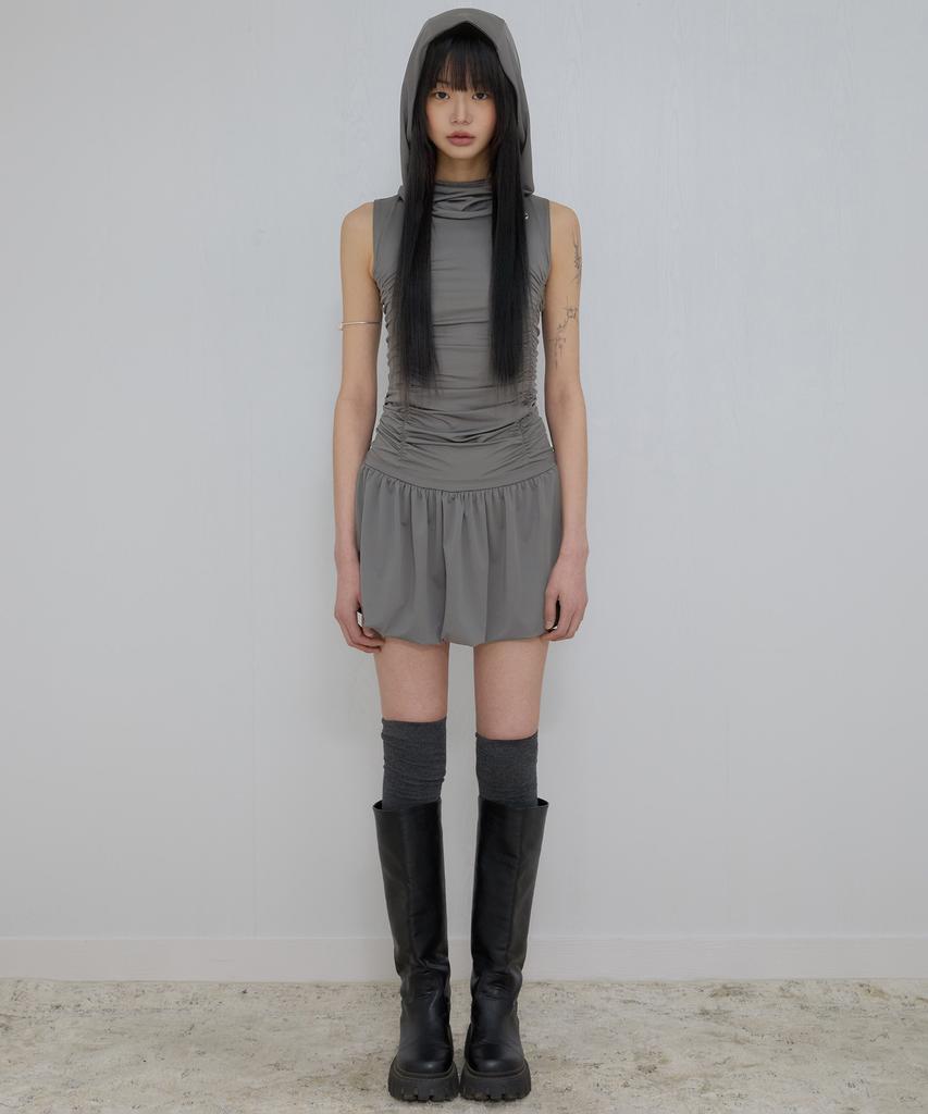 Peulleeoeob Hooded High Neck Dress (Fl-155_Gray)