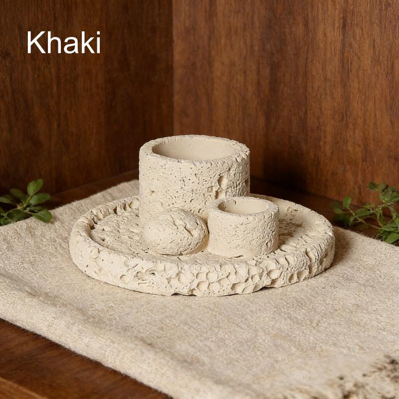 Concrete Tray Sage Burner Aromatherapy Sage Burning Smudging Tray Natural Crude Wood Sage Incense Candle Holder (Khaki,One Size)