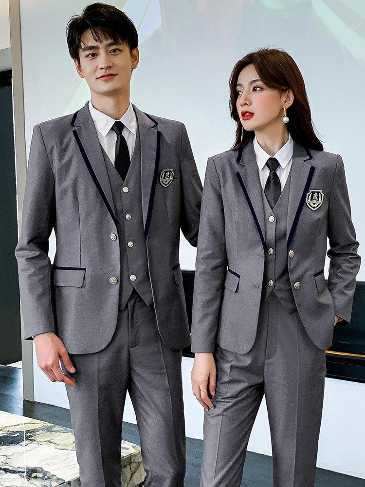 Unisex British College-Style Suit Jacket & Pleated Skirt Set: Stylish, Professional JK Uniform.