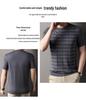 Men's Striped Round Neck Tencel Cotton Silk Short Sleeve T-shirt