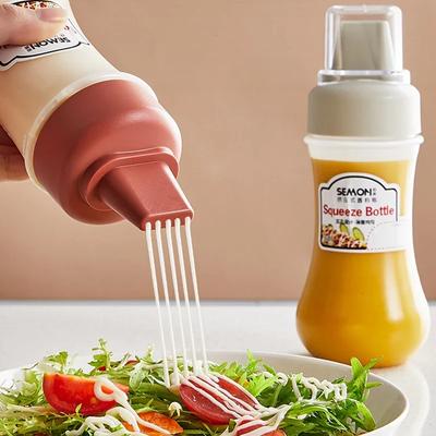 5 Holes Squeeze Sauce Bottle Refillable Condiment Container Restaurant Honey Dispenser Ketchup Jam Salad Dressing Bottle 350ml