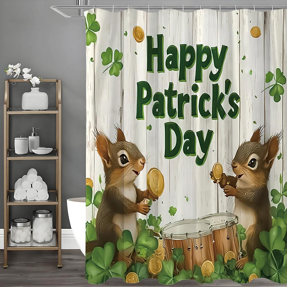 

Happy Patrick s Day Squirrel Shower Curtain, Bathroom Decorative Shower Curtain, Waterproof Shower Curtain with Hooks 90*180cm