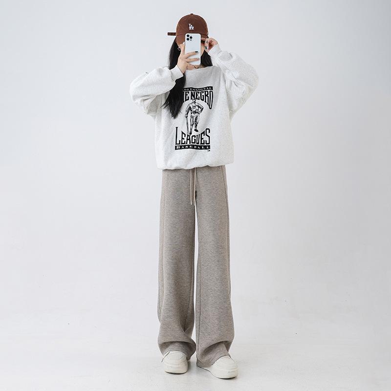 Autumn and winter new women's clothing wool silk velvet warm wide-leg pants high waist straight casual thickened narrow banana