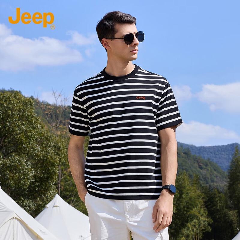 

JEEP Men s Summer Striped Crew Neck Casual T-Shirt 38