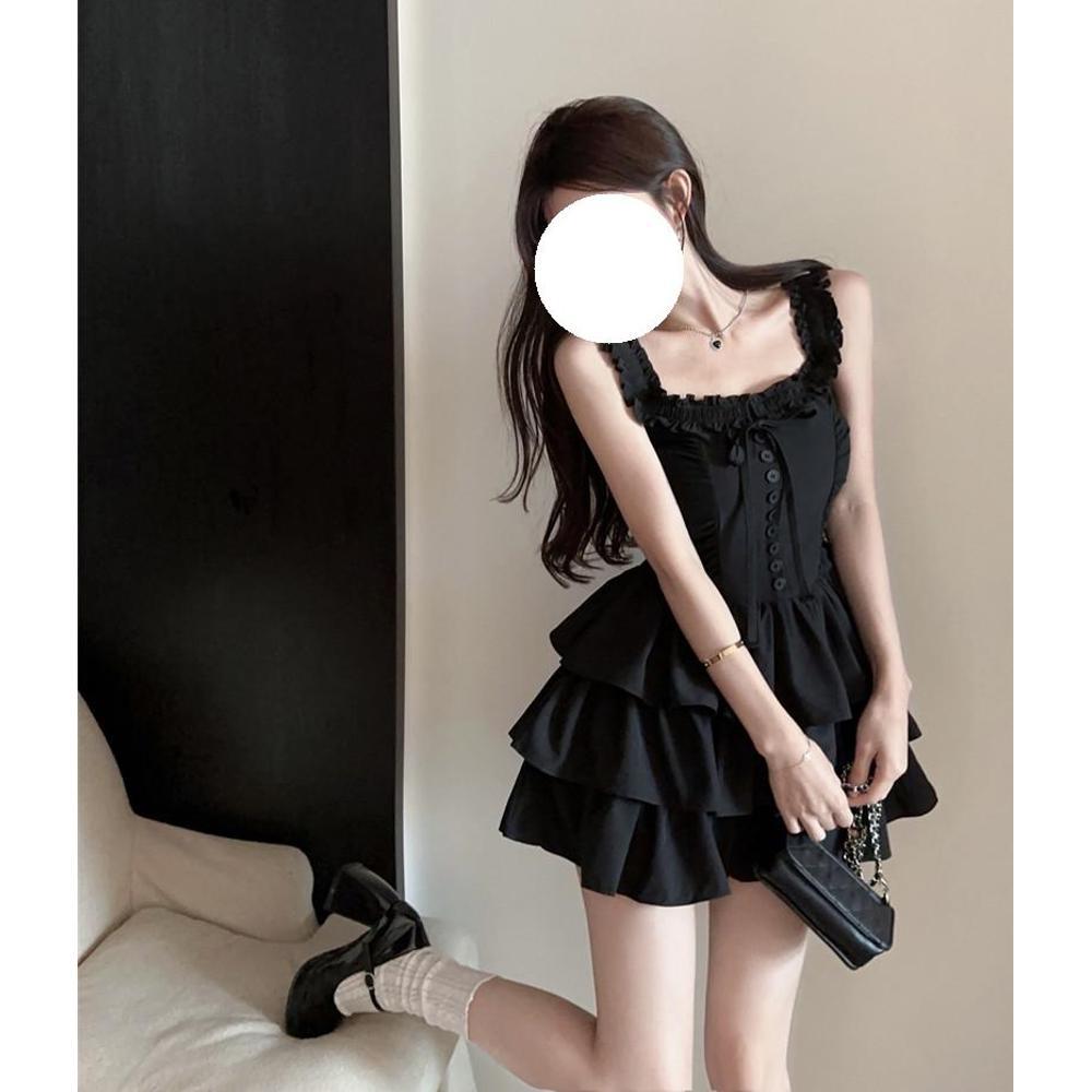 Ballet Style Small Black Dress Waist Suspender Tutu Dress Women's Summer Small Short Princess Cake Dress