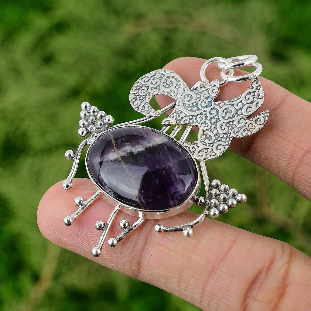 Daughters Day Sale Chevron Amethyst Stone 925 Sterling Silver Birthday Pendant