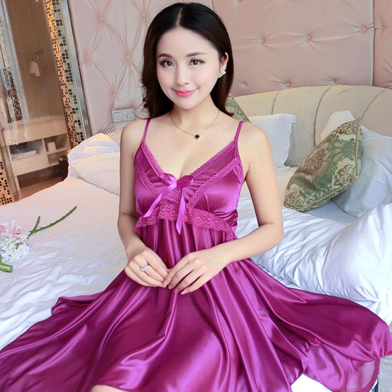 8 Colors Women's Silky Sleepwear Dress Sleeping Dress Nighties Pajamas Dress Sexy Nightwear Night Dress for Women