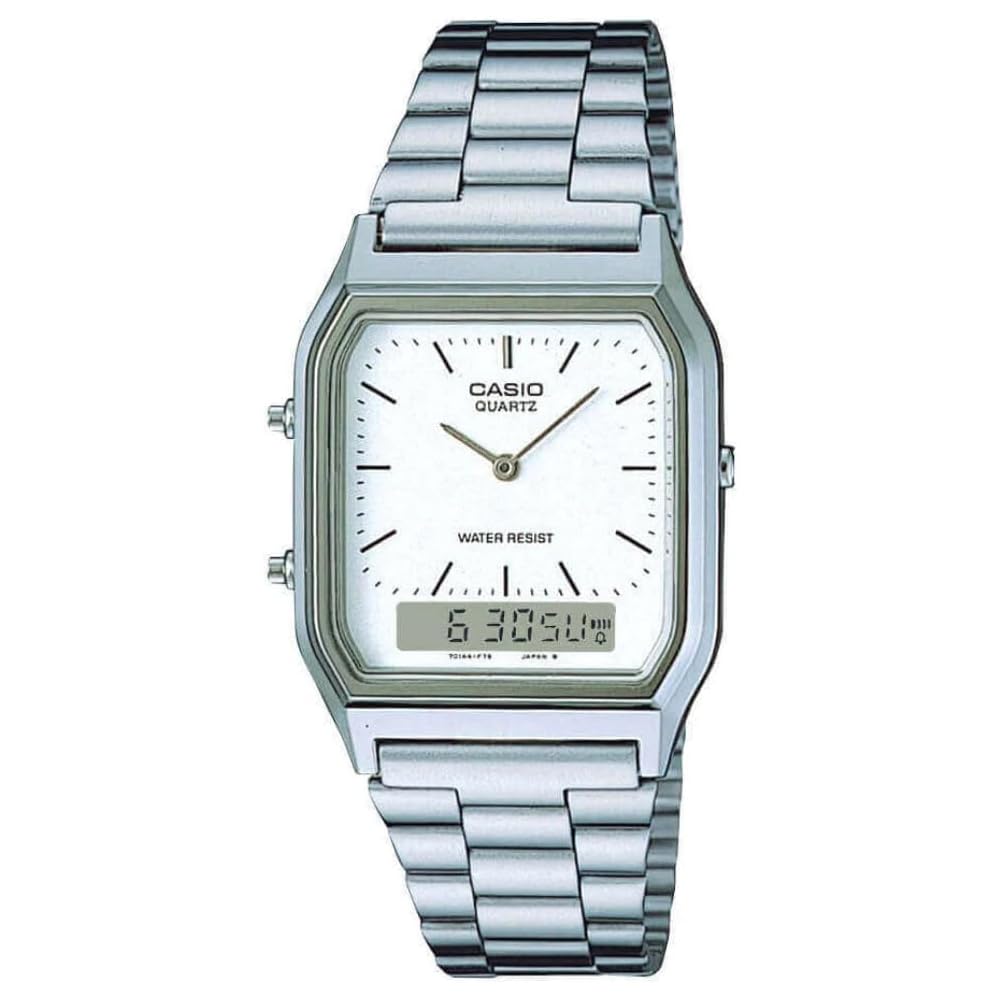 Casio Retro Dual Time Wristwatch Silver AQ-230A-7DMQYES Classic Design Quartz Timepiece
