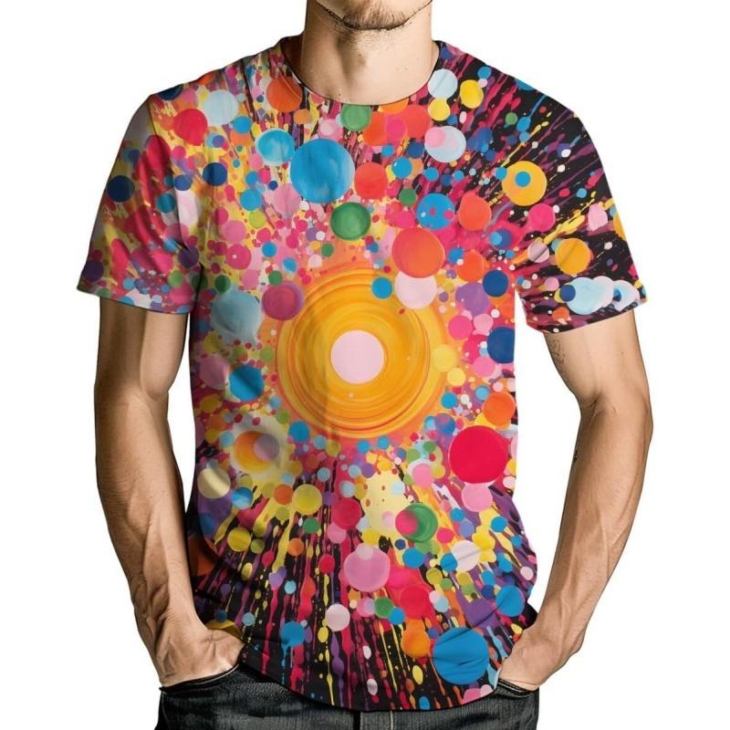 

3D Printed Starry Moon Night T Shirt For Men Colorful Stars Pattern T-Shirts Summer Fashion O-Neck Loose Tops Short S