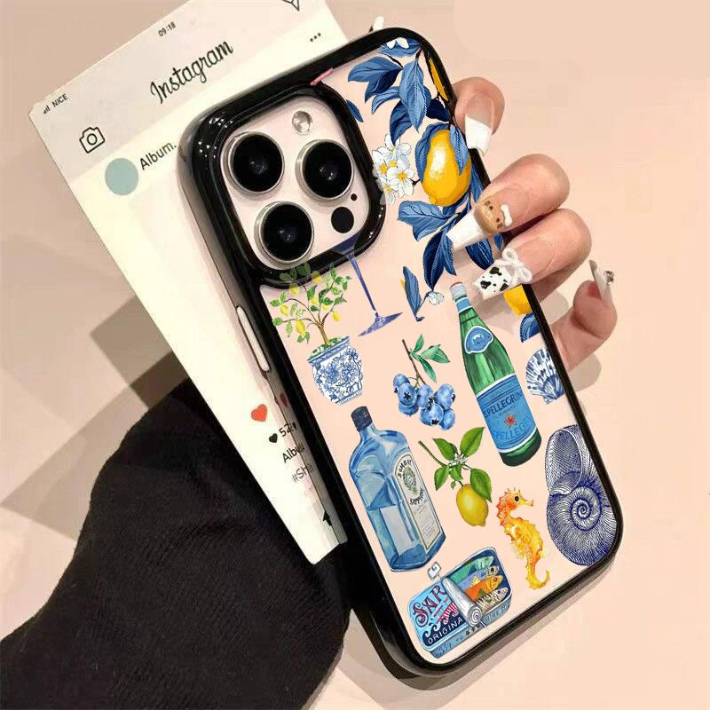 Luxury Seaside Scenery Wine Lemon Phone Case for IPhone 16 15 14 13 12 11 Pro Max 17 AIR X XR XS 8 Plus Cute Clear Hard PC Cover