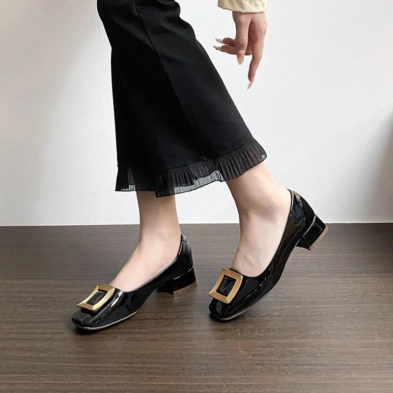 Women Shoes Fashion Pumps Designer Square Buckle Patent Leather High Heels Shoes OL Dress Shoes