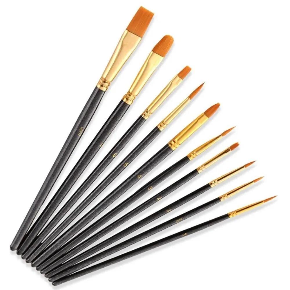 10Pcs Set High Quality Nylon Hair Painting Brushes Watercolor Gouache DIY Fabric Painting Set Round Tips