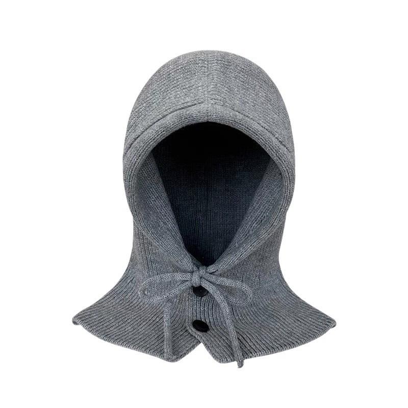 Winter Balaclava Hat Warm Knitted Women'S Hood Hat Solid Color One-Piece Neck Pullover Cap Outdoor Cashmere Caps