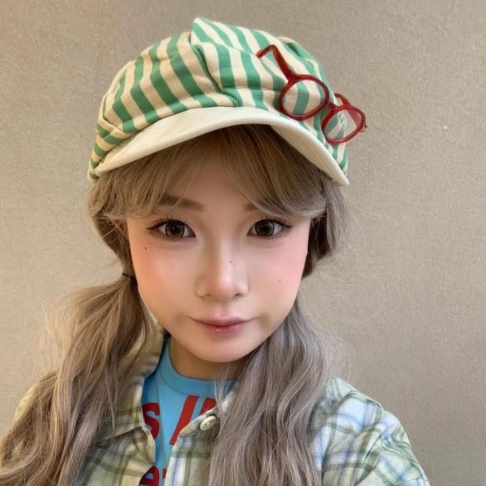 Korean Painter Berets Versatile Beanie Cap Vintage Striped Berets  Streetwear