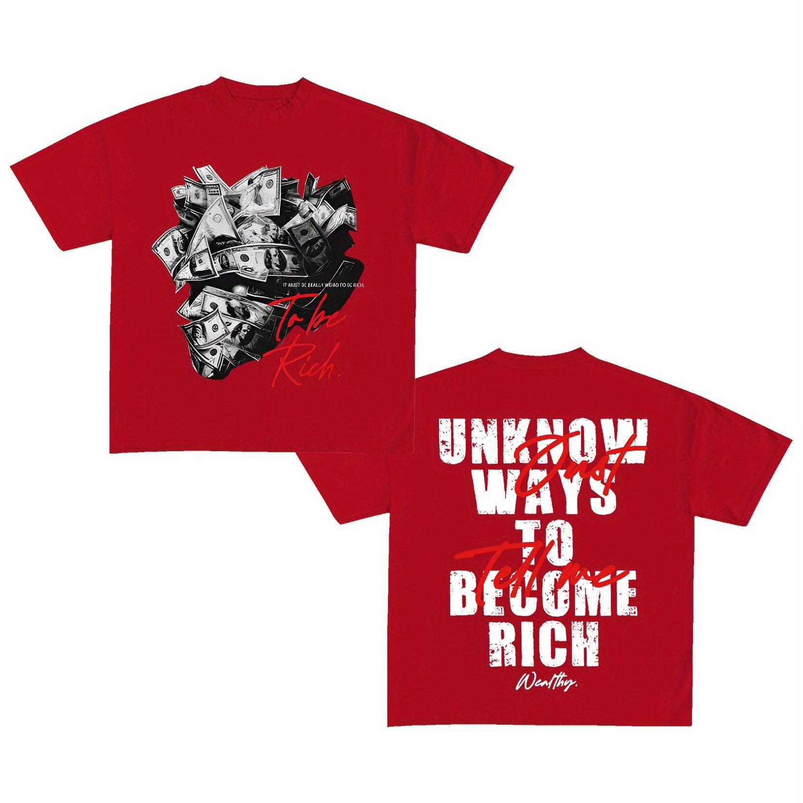 

300G Crew Neck T-Shirt Street Trend Hip Hop Y2K Style Does Not Change Rich Quick Letter Printed T-Shirt Unisex T-Shirt S