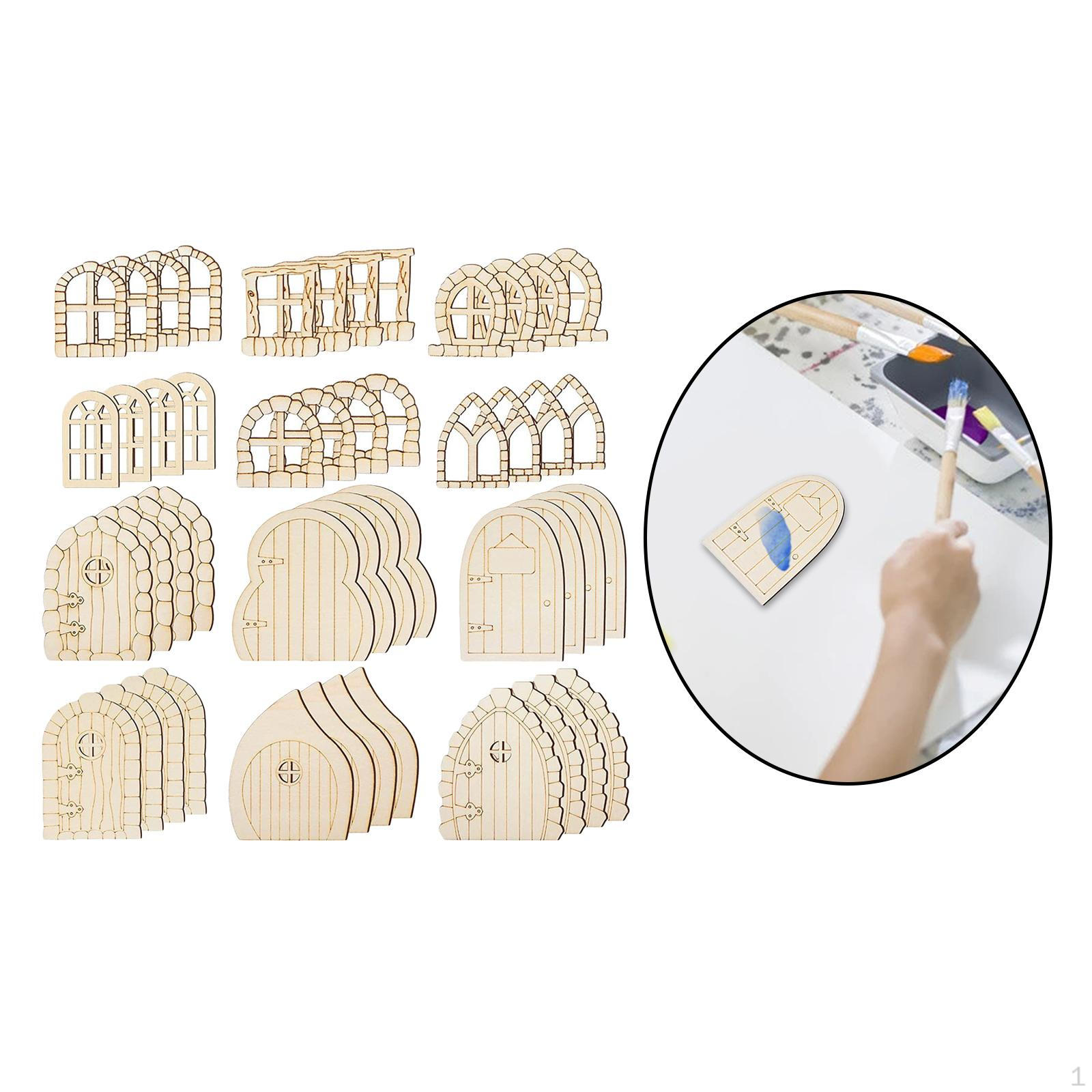 

Door Miniature DIY Craft Embellishments Decoration Pack of 48, Fairy House Kit Unfinished Wooden Retro Style