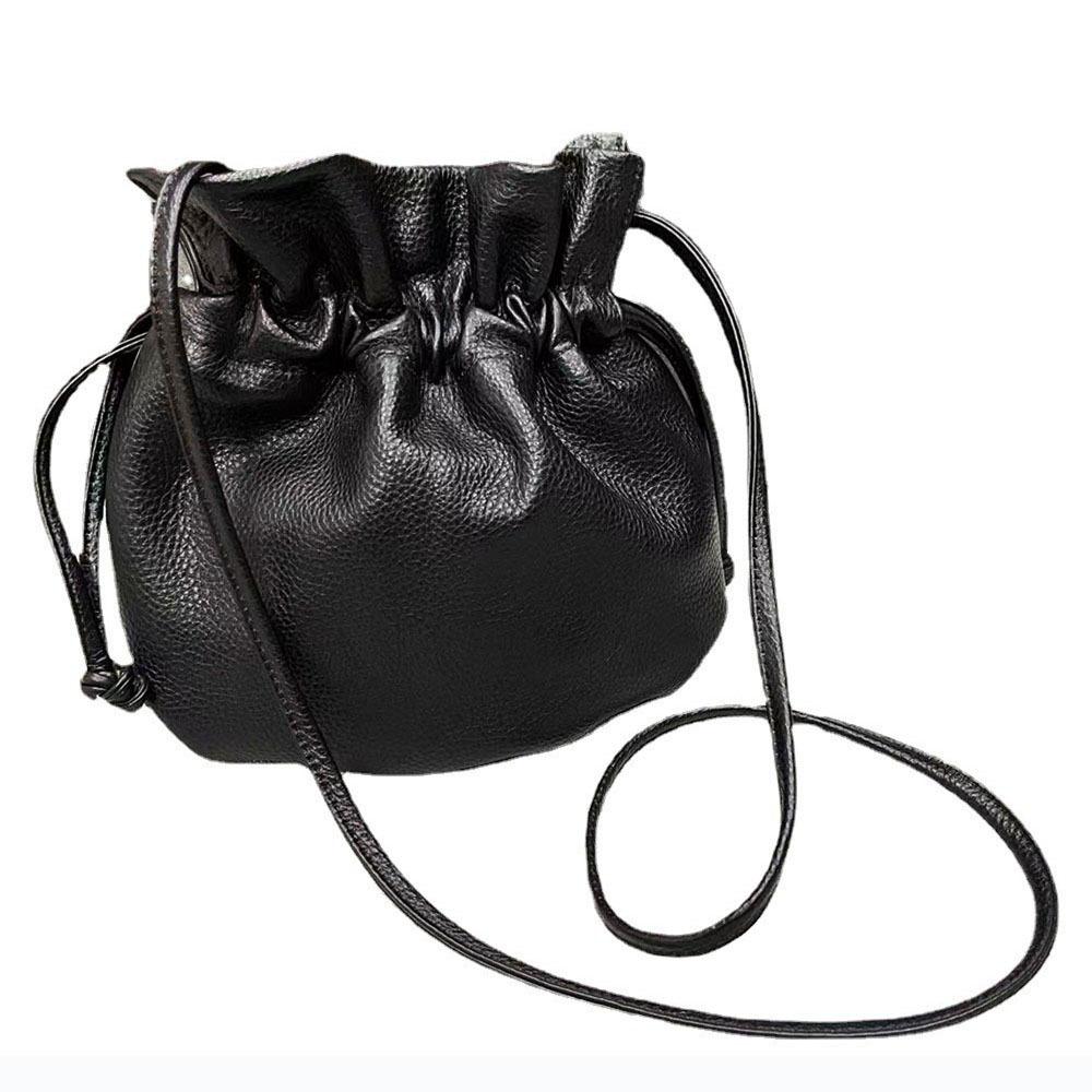 All Leather Black Cowhide Bag Lucky Bag Portable Messenger Bag Genuine Leather Wrinkled Cloud Women'S Bag