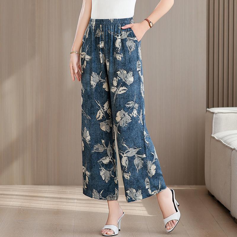 Pantaloni Estivi da Donna Taglie Forti a Vita Alta Larghi Vintage Abbigliamento Elastico in Vita Pantaloni Estivi