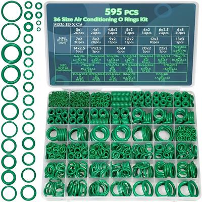 595pcs Air Conditioning O Ring Kit, 36 Size Seal Rubber O-Rings Assortment Set for Compressor Automotive A/C Plumbing Repair
