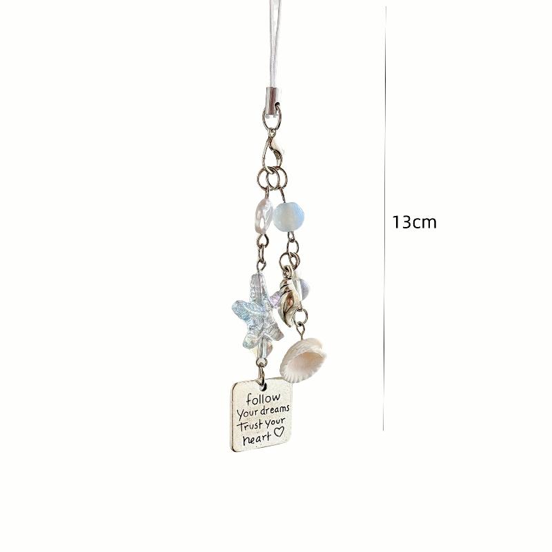 Summer Starfish Shell Keychain Y2K Sweet Beaded Mobile Phone Lanyard Girly Cute Ins Bag Charm Pendant Decoration Gift