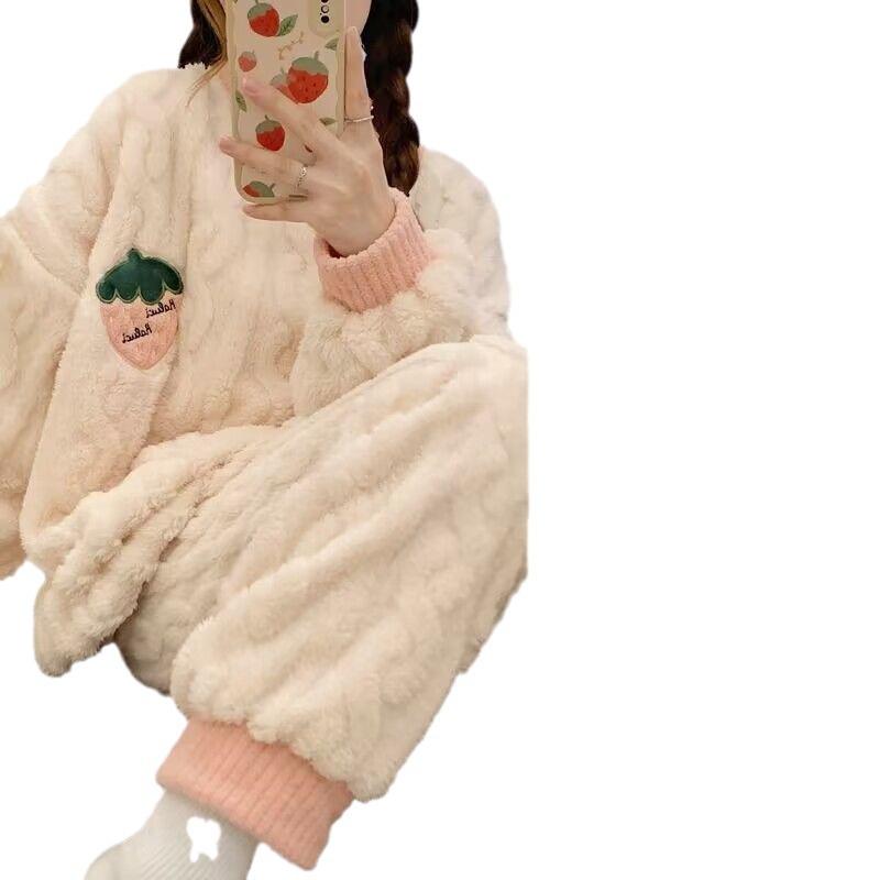 Women's College-Style Plush Pajamas - Thick, Warm, and Loose-Fitting Autumn Homewear
