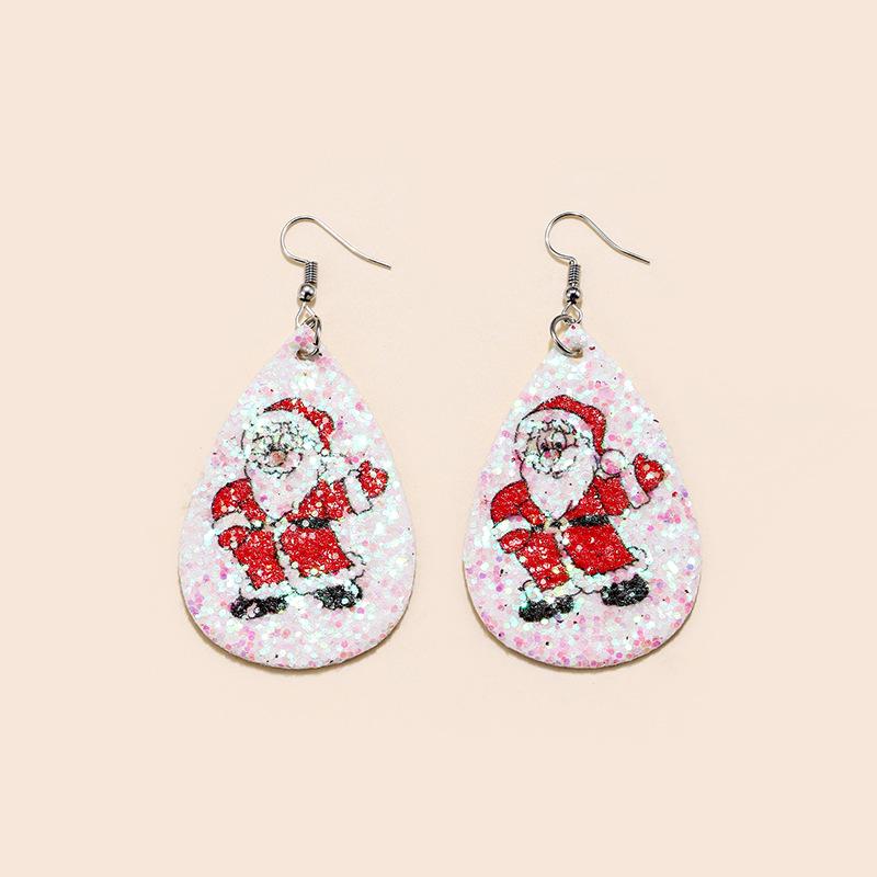

Christmas Teardrop Santa Claus Sequin Leather Earrings - Double-Sided Cartoon Design