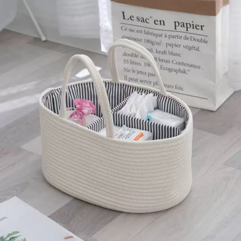 Baby Diaper Caddy Handwoven Tassel Storage Basket Detachable Divided Portable Toy Organizer Basket
