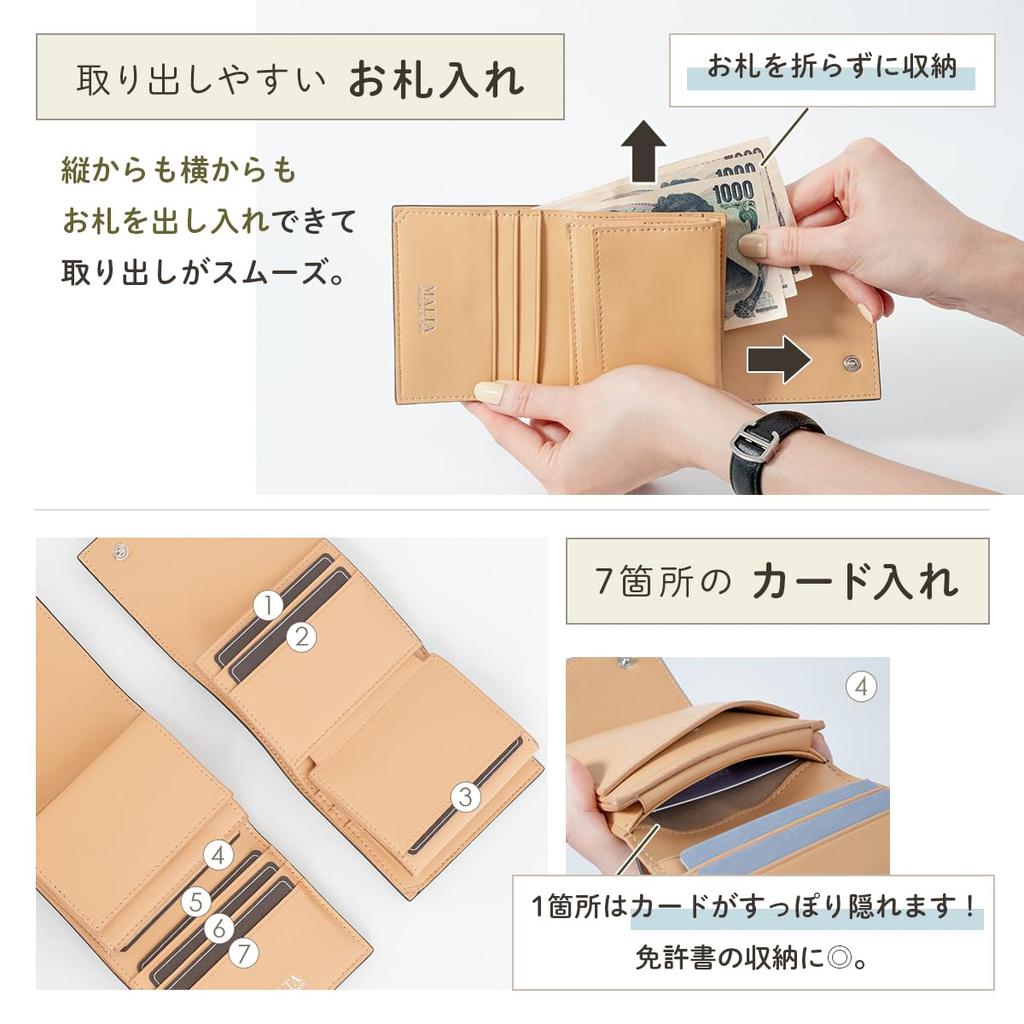 MALTA Women's Mini Wallet, Tri-fold Wallet with Large Capacity, Box-Shaped Design, and Coin Purse, Made of Cowhide Leather, Compact and Small,