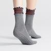 1 Pair Yoga Socks with Non-slip Gripper Double Ruffled Plaid Cuff Mid-calf Socks Women Ballet Dance Pilates Cotton Crew Socks
