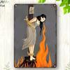 1pc Vintage Metal Wall Art - Woman with Bound Arms & Flames In Vintage Decor - Heavy-Duty Tin Sign for Garage, Bar, for Man Cave