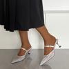 Crystal Women Slippers Heeled Sandals Pointed Toe Mesh Mules Shoes Woman 2025 Trend Summer Elegant Pumps Dress Slides Plus Size