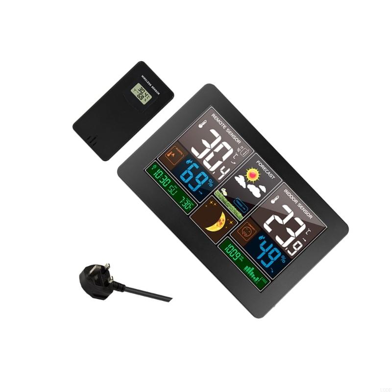 Color LCD Display Weather Clock Featuring Radio Sync Realtime Indoor and Outdoor Temperature Humidness Monitoring Easy to Use