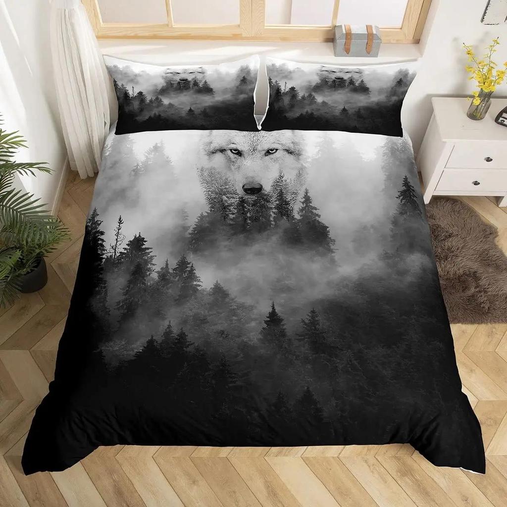 3D Wolf Duvet Cover Set Wolf with Mechanical Eye Bedding Set for Kid Teens Adults 3d Printing Queen King Size Polyester Quilt Cover