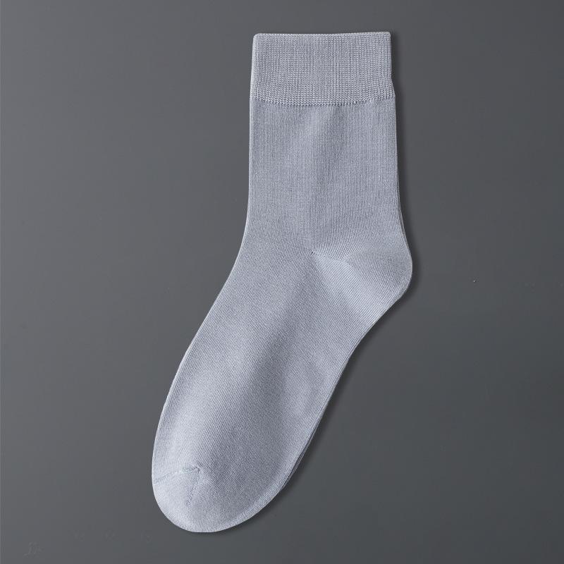 Men's Anti-Odor Sweat-Absorbent Pure Cotton Socks for Autumn/Winter - Simple Business Style Mid-Calf Length