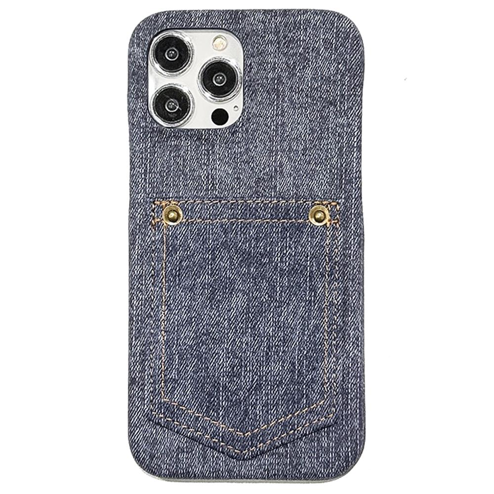 

For iPhone 16 Pro Max Case Card Holder Jeans Cloth Texture PU Leather Back Cover E