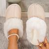 Closed Toe Warm Cotton Slippers Women Faux Fur Thicken Plush Winter Home Shoes Woman Lightweight Casual Indoor Slides Female