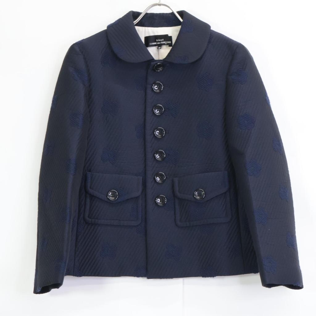 tricotCOMMEdesGARCONS TF-S014 2020 Navy Floral Embroidered Round Collar Jacket Jacket M NavyUsed