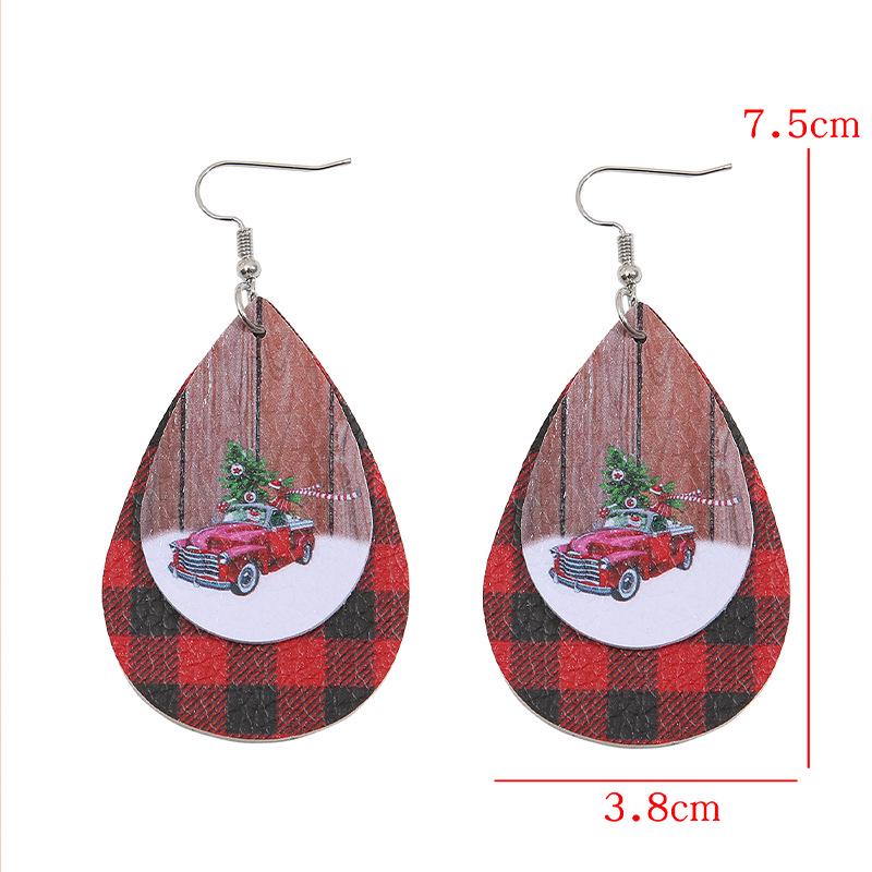 Red Plaid Christmas Car Teardrop Earrings