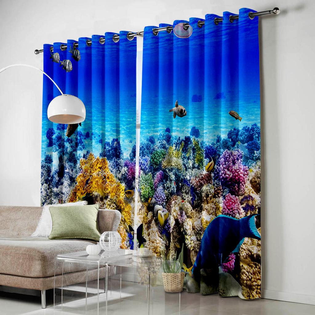 Coral Bottom Fish Underwater  Window Curtains Curtains for Living Room Decorative Items Living Room