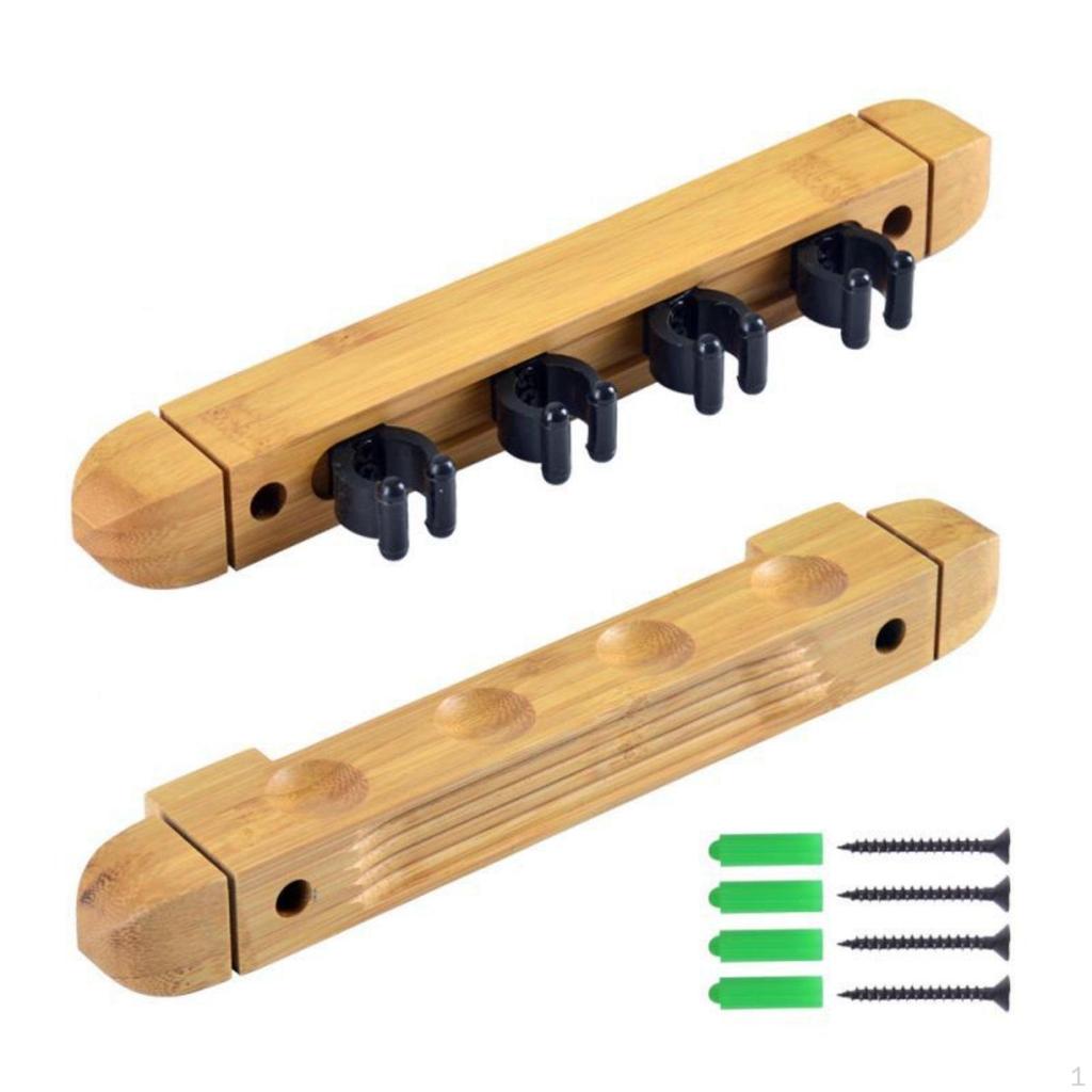 4 Hole Billiard Cue Rack Wood WallAttached Saving Wooden Pool Holder for Game Room, Bar