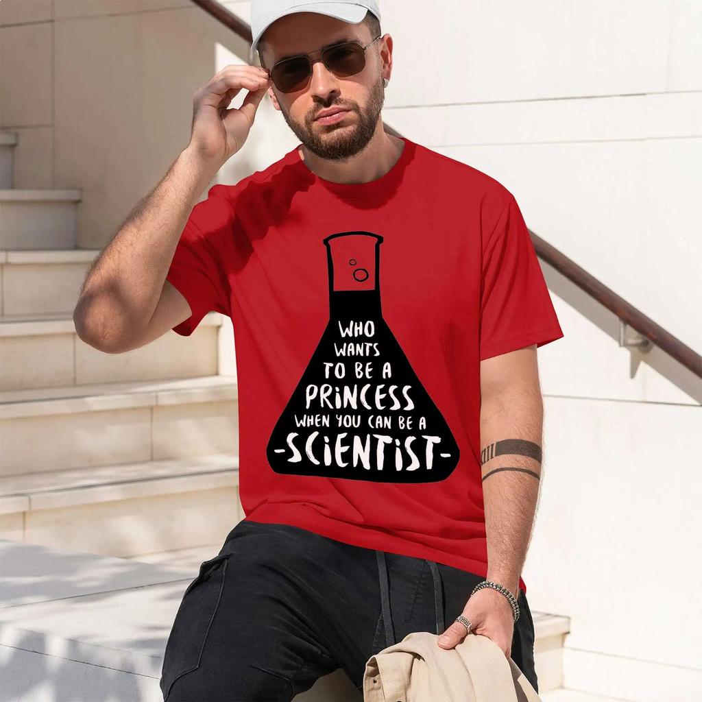WHO WANTS TO BE A PRiNCESS WHENCAN BE A SCIENTIST 2026 Fashion Heavyweight Hot Selling Retro Printed Pattern Fun Round Neck