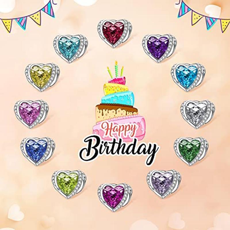 December Colored Zircon Sea Heart Birth Stone copper Talisman D Bead Charms Compatible With for Bracelets Necklaces Do It Yourself Birthday Party Gift