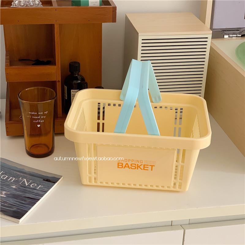 

Korean Ins Style Cream Portable Storage Basket Organizer Cute Desktop Sundries Storage Basket Student Dormitory Wash Bath Basket