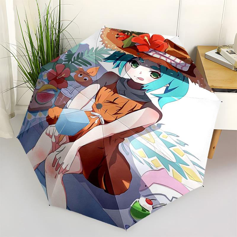 

1pc Outdoor Umbrella with Tropical Floral Print - Automatic Opening/Closing, Portable 3-Fold Design, 8-Bone Iron Frame - Perfect Gift for Fans, T