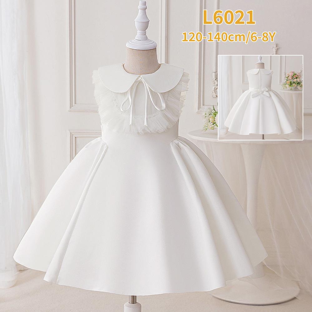 Flower Girl Princess Dress For Weddings Summer Kid Formal Bow Long Gown For School Evening Party Children New Year Cloth L6021