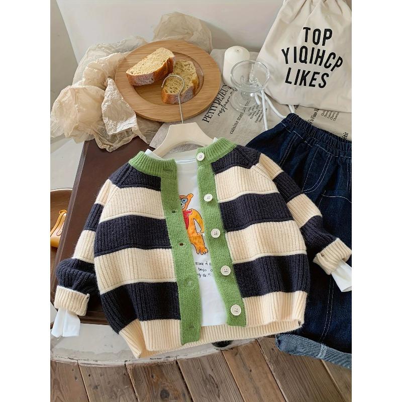 Children's Sweater Cardigan Spring Autumn Striped Stylish Fashionable Baby Color-Blocking Autumn Style
