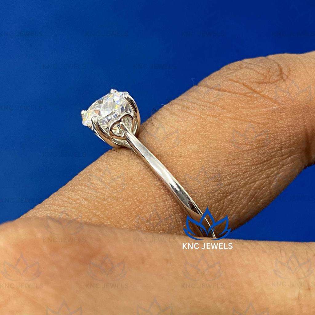 Knc Jewels Round Cut Moissanite Solitaire Engagement Ring 925 Sterling Silver Fine Jewelry
