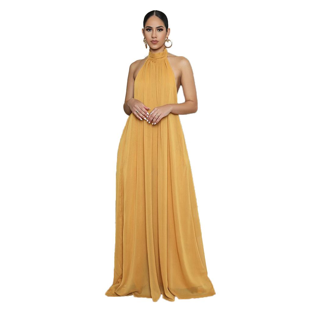 Tuta da donna con scollo all'americana, senza maniche, tinta unita, in chiffon, gamba larga, schiena scoperta, morbida, fluida, pantaloni lunghi, tutina