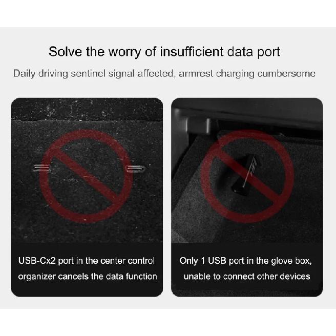 For Tesla Model 3/Y - Car Foldable Charger Hub Under Screen Docking Station USB Shunt Adapter Charger Splitter Extension