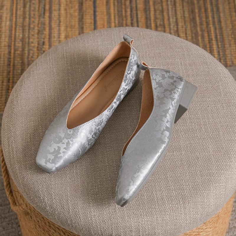 Płaskie damskie buty wiosenno-letnie nowe retro buty pojedyncze niski obcas artystyczne kwadratowy nosek proste wygodne buty codzienne